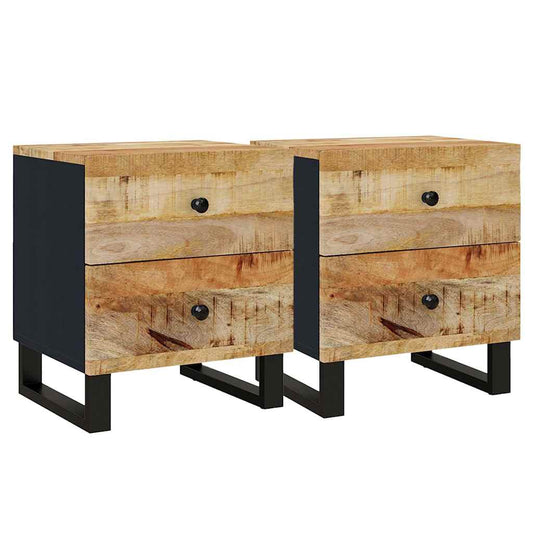 Bedside Cabinet | Set of 2 | Black and Natural Wood