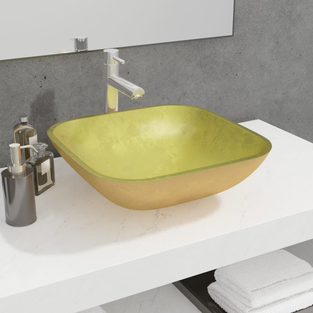 Basin Glass 42x42x14 cm Gold