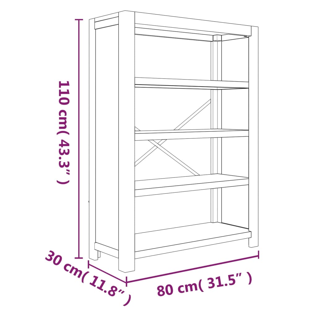 4-Tier Bookcase 80x30x110 cm Solid Wood Acacia