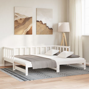 Pull-out Day Bed White 2x(90x190) cm Solid Wood Pine