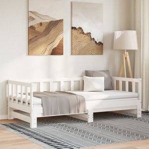 Pull-out Day Bed White 2x(90x190) cm Solid Wood Pine