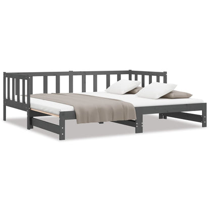 Day Bed | Grey | Solid pinewood | 2x |  Pull-Out  | Day Bed | Rectangular