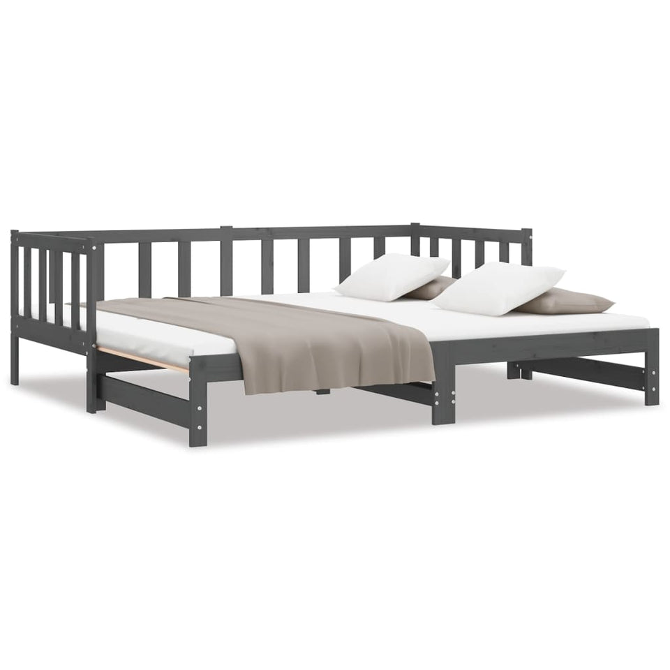 Pull-out Day Bed Grey 2x(90x190) cm Solid Wood Pine