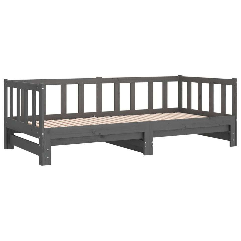 Pull-out Day Bed Grey 2x(90x190) cm Solid Wood Pine