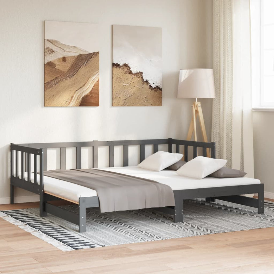 Pull-out Day Bed Grey 2x(90x190) cm Solid Wood Pine