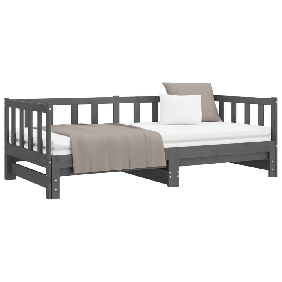 Pull-out Day Bed Grey 2x(90x190) cm Solid Wood Pine