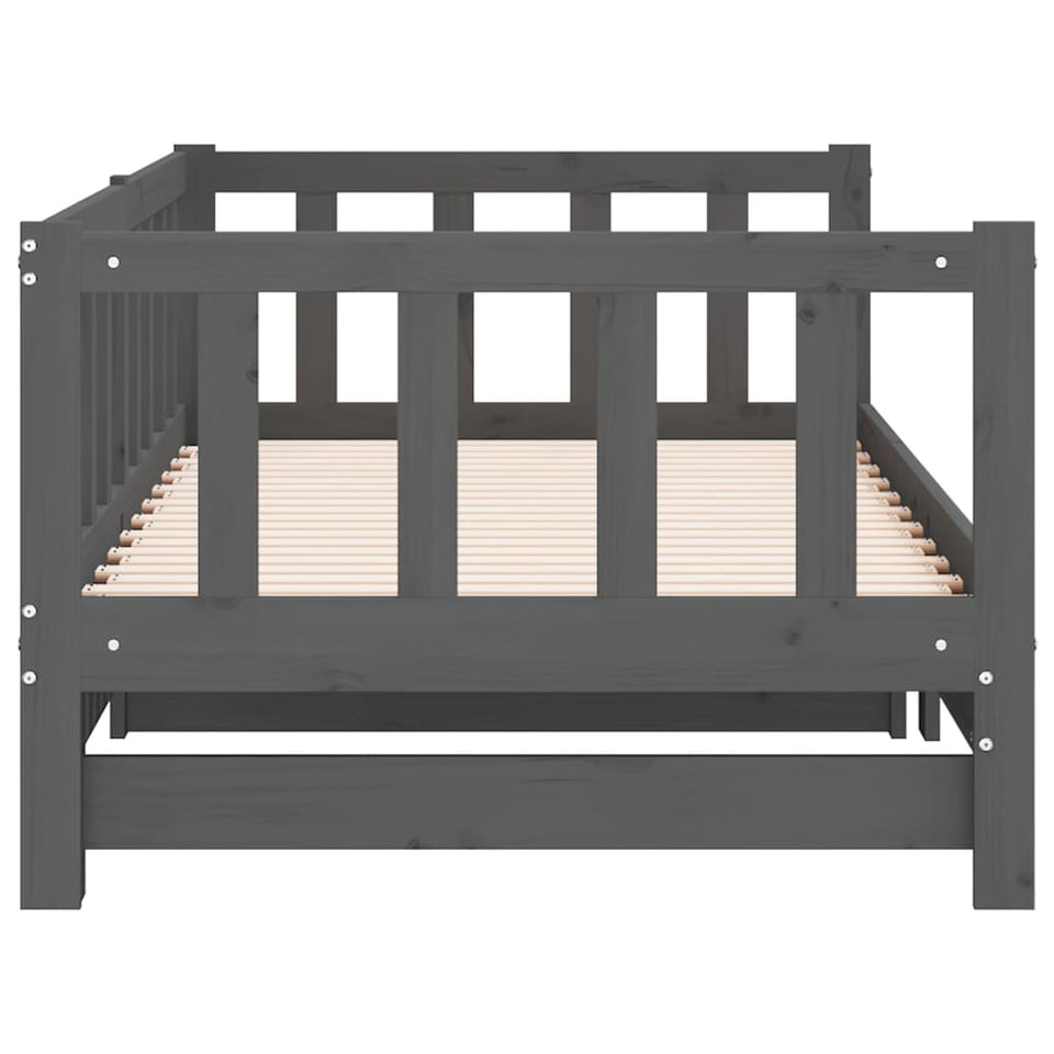 Pull-out Day Bed Grey 2x(90x190) cm Solid Wood Pine