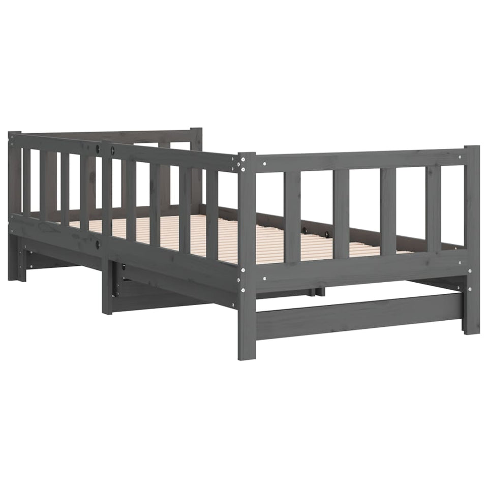 Pull-out Day Bed Grey 2x(90x190) cm Solid Wood Pine