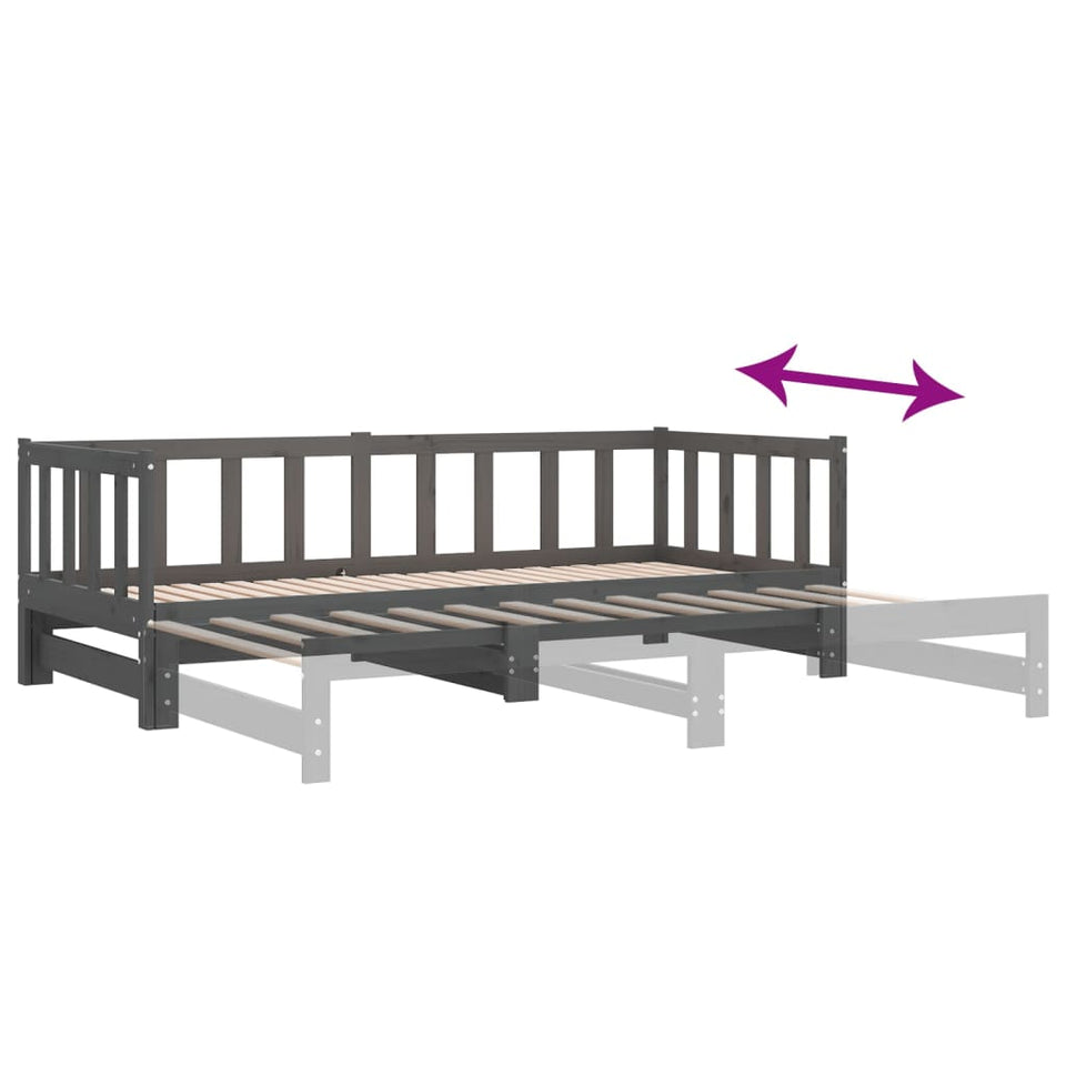 Pull-out Day Bed Grey 2x(90x190) cm Solid Wood Pine