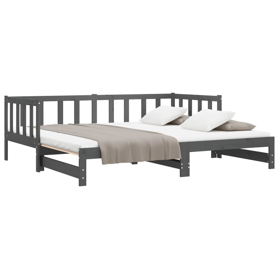 Pull-out Day Bed Grey 2x(90x190) cm Solid Wood Pine