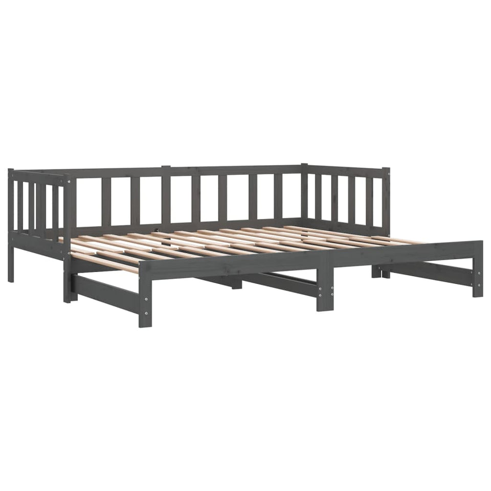 Pull-out Day Bed Grey 2x(90x190) cm Solid Wood Pine