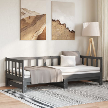 Day Bed | Grey | Solid pinewood | 2x |  Pull-Out  | Day Bed | Rectangular