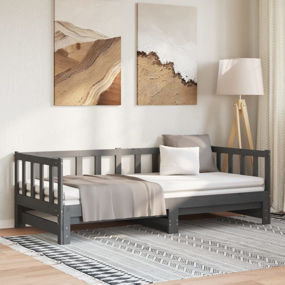 Pull-out Day Bed Grey 2x(90x190) cm Solid Wood Pine