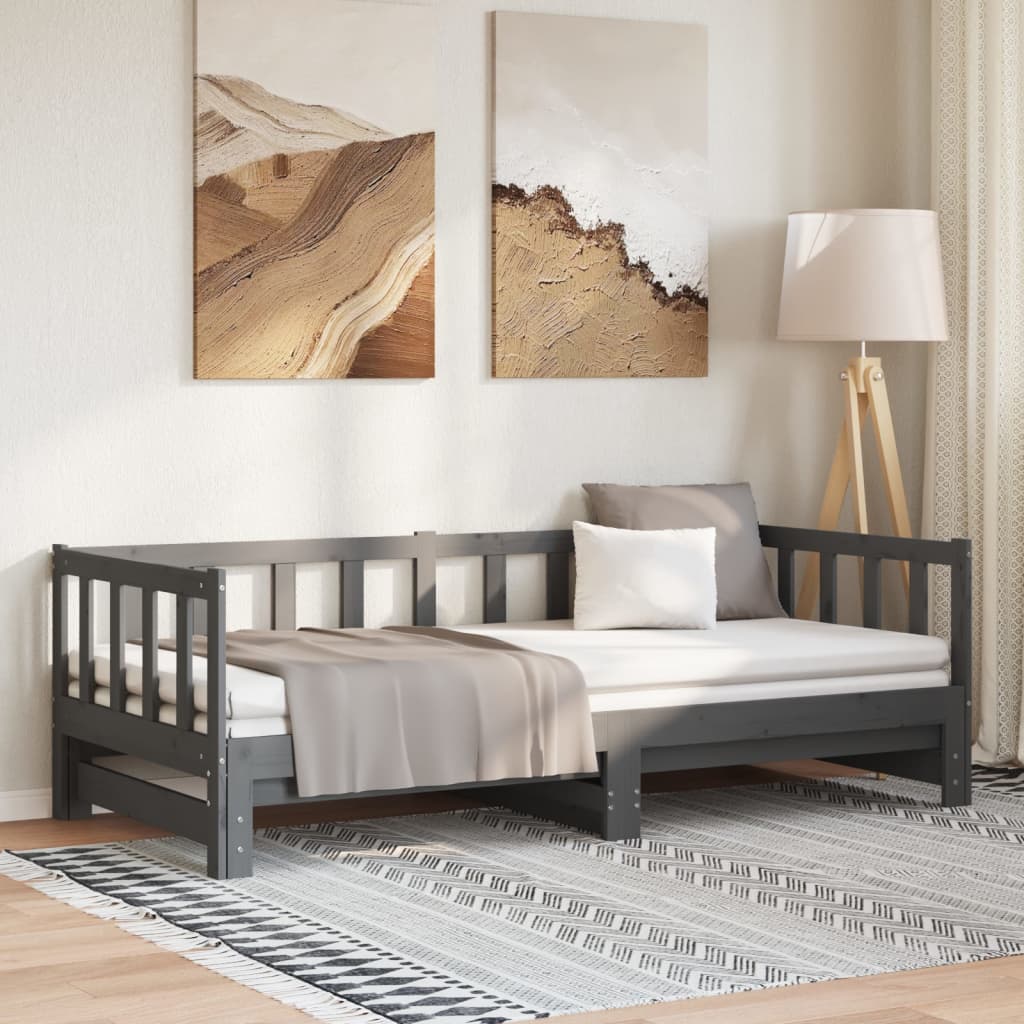 Pull-out Day Bed Grey 2x(90x190) cm Solid Wood Pine