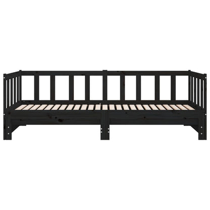 Day Bed | Black | Solid Pine Wood | Double | Pull-Out | Rectangular