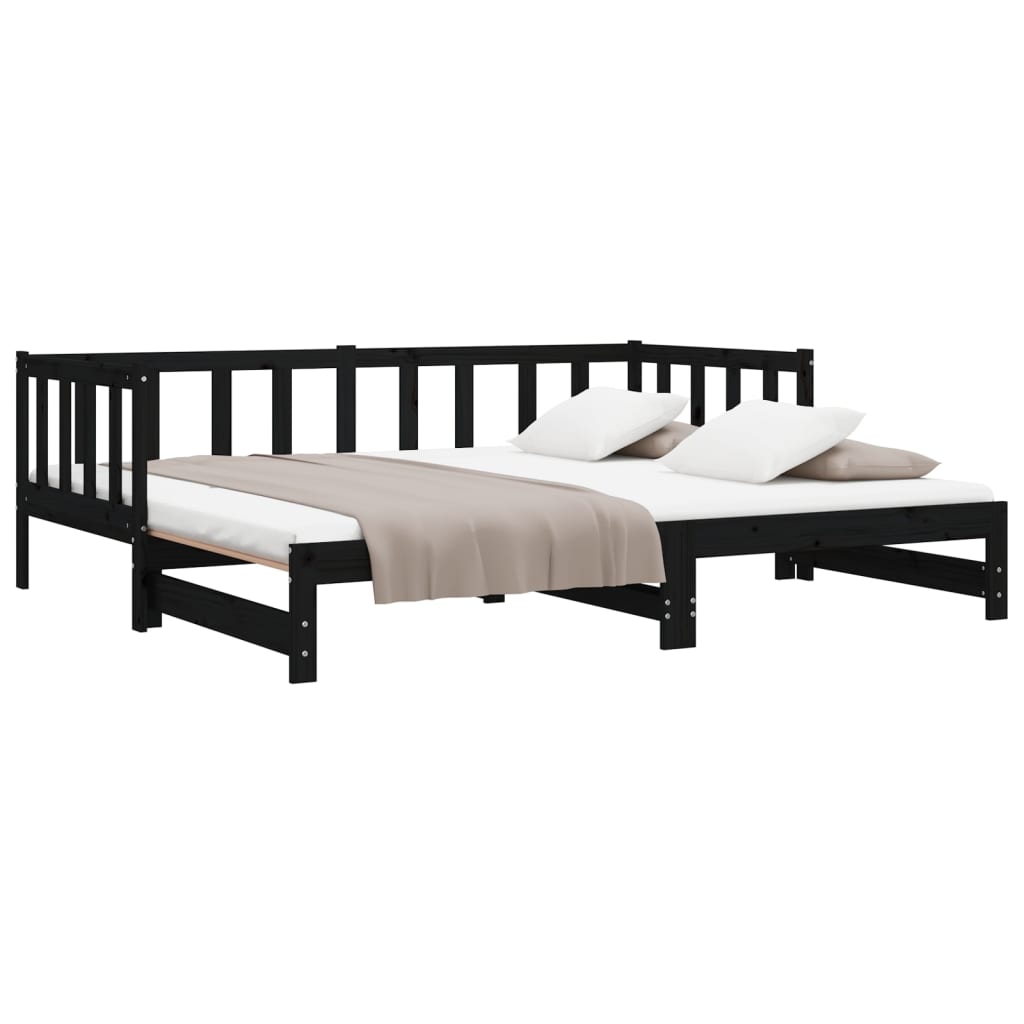 Day Bed | Black | Solid Pine Wood | Double | Pull-Out | Rectangular