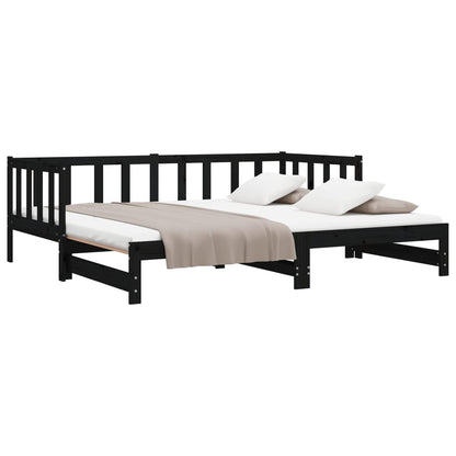 Day Bed | Black | Solid Pine Wood | Double | Pull-Out | Rectangular