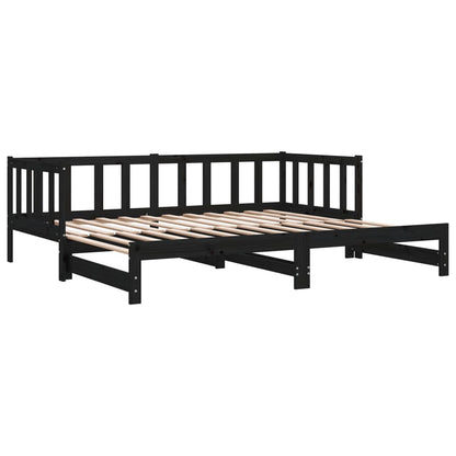 Day Bed | Black | Solid Pine Wood | Double | Pull-Out | Rectangular
