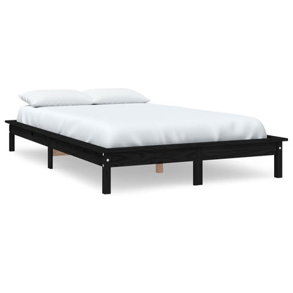 Bed Frame | Black | Solid Pine Wood | King Size | Decorative Inlays
