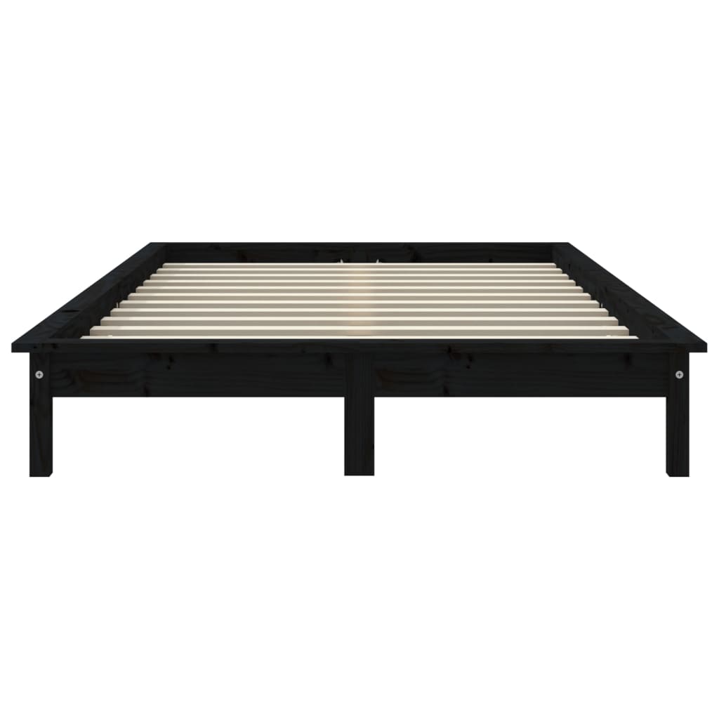 Bed Frame | Black | Solid Pine Wood | King Size | Decorative Inlays