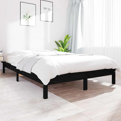 Bed Frame | Black | Solid Pine Wood | King Size | Decorative Inlays