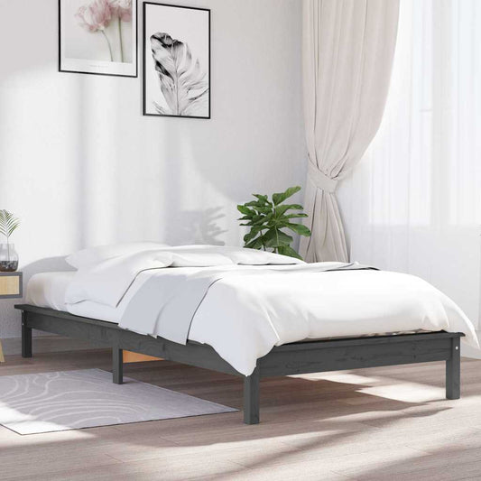 Bed Frame without Mattress Grey Single Solid Wood
