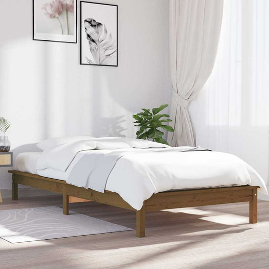 Bed Frame | Honey Brown | Solid Pine Wood | Single | Decorative Inlays