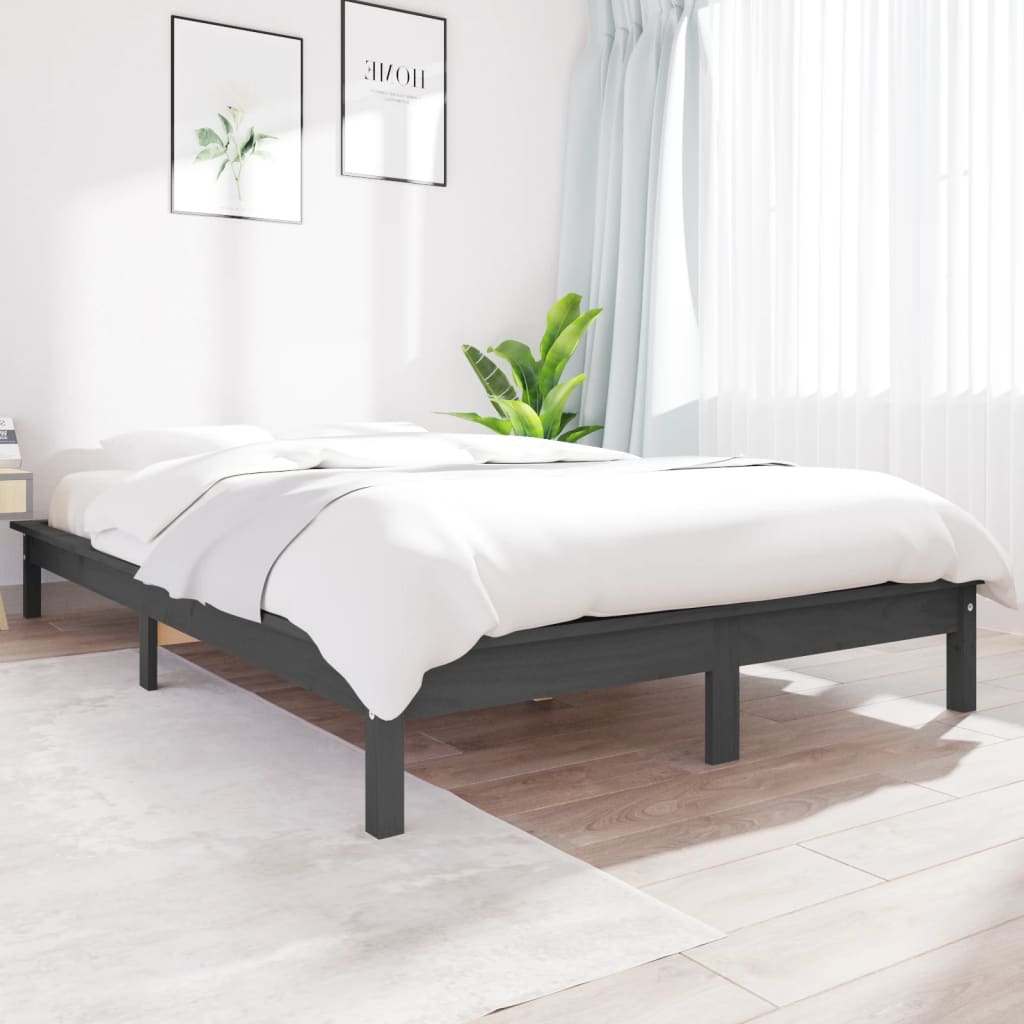 Bed Frame | Grey | Solid pine wood | Double | Appealing Design