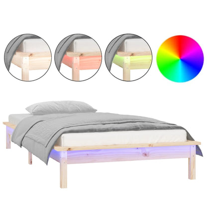 LED Bed Frame without Mattress 90x200 cm Solid Wood