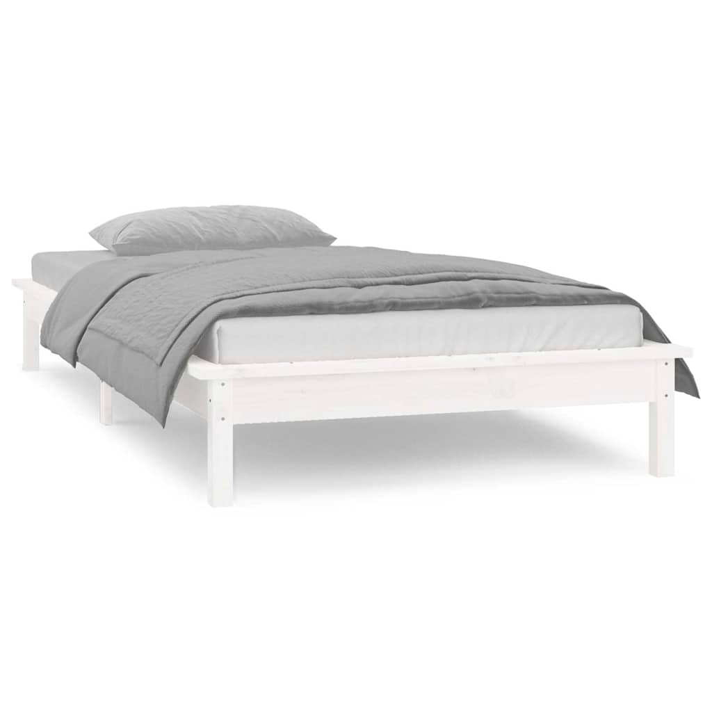 LED Bed Frame without Mattress White 90x200 cm Solid Wood