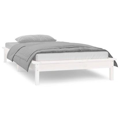 LED Bed Frame without Mattress White 90x200 cm Solid Wood