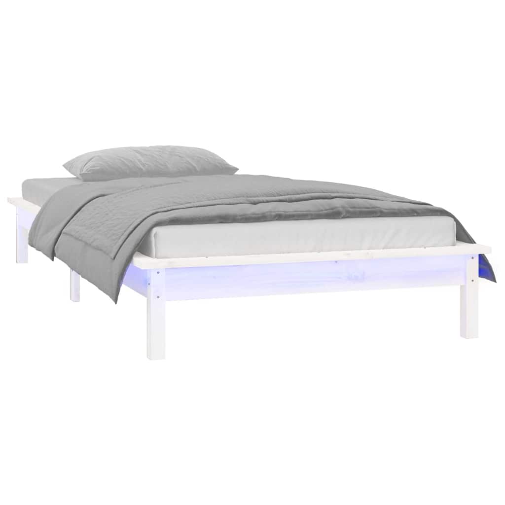 LED Bed Frame without Mattress White 90x200 cm Solid Wood