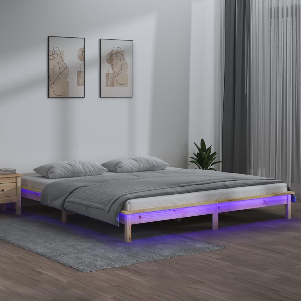 LED Bed Frame without Mattress 120x200 cm Solid Wood