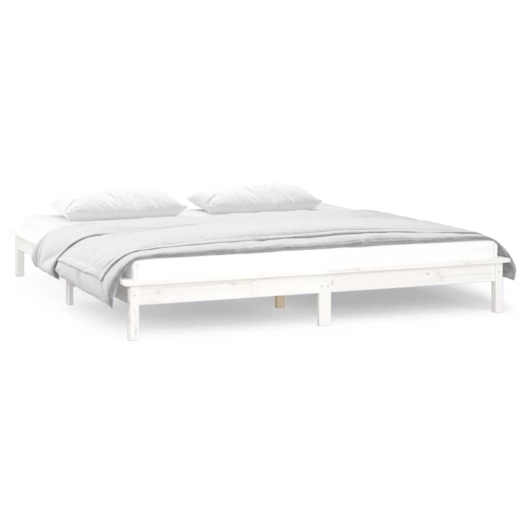 LED Bed Frame without Mattress White 140x200 cm Solid Wood