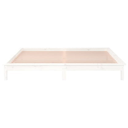 LED Bed Frame without Mattress White 140x200 cm Solid Wood