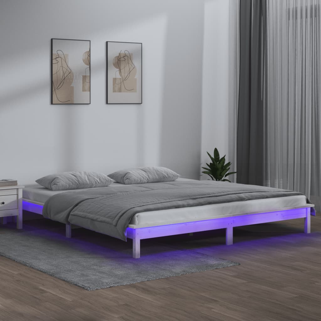 LED Bed Frame without Mattress White 140x200 cm Solid Wood