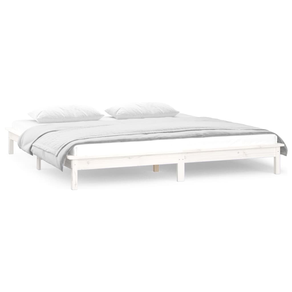 LED Bed Frame without Mattress White 150x200 cm King Size  Solid Wood