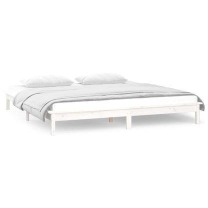 LED Bed Frame without Mattress White 150x200 cm King Size  Solid Wood