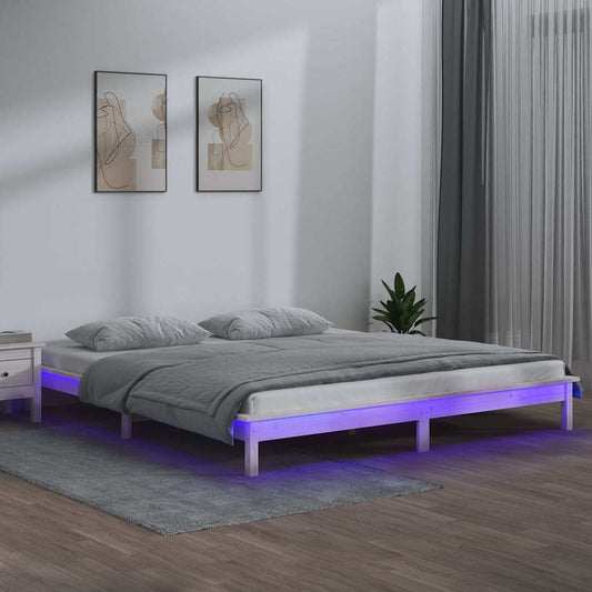 LED Bed Frame without Mattress White 180x200 cm Super King  Solid Wood