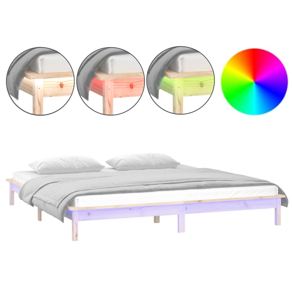 LED Bed Frame without Mattress 200x200 cm Solid Wood