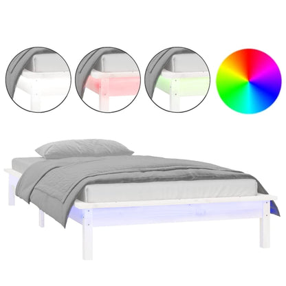 LED Bed Frame without Mattress White 75x190 cm Small Single  Solid Wood