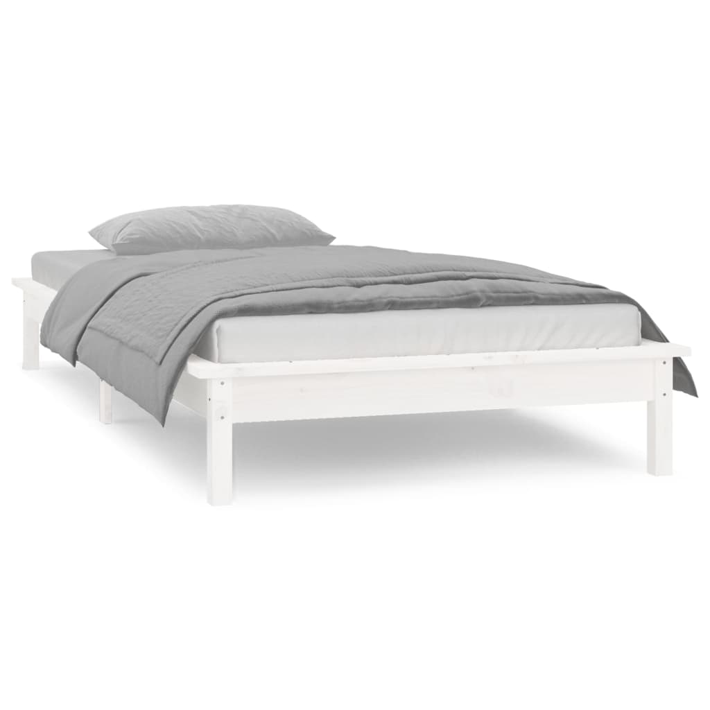 LED Bed Frame without Mattress White 75x190 cm Small Single  Solid Wood