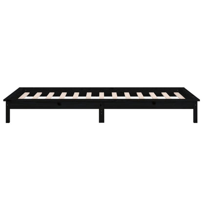 LED Bed Frame without Mattress Black 75x190 cm Small Single  Solid Wood