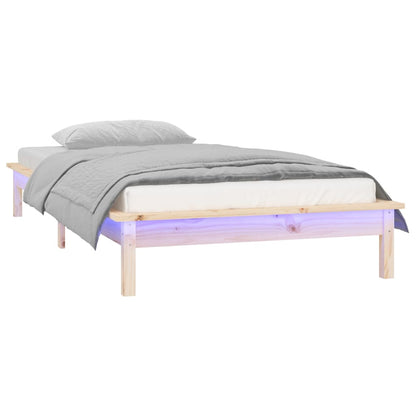 LED Bed Frame without Mattress 90x190 cm Single Single Solid Wood