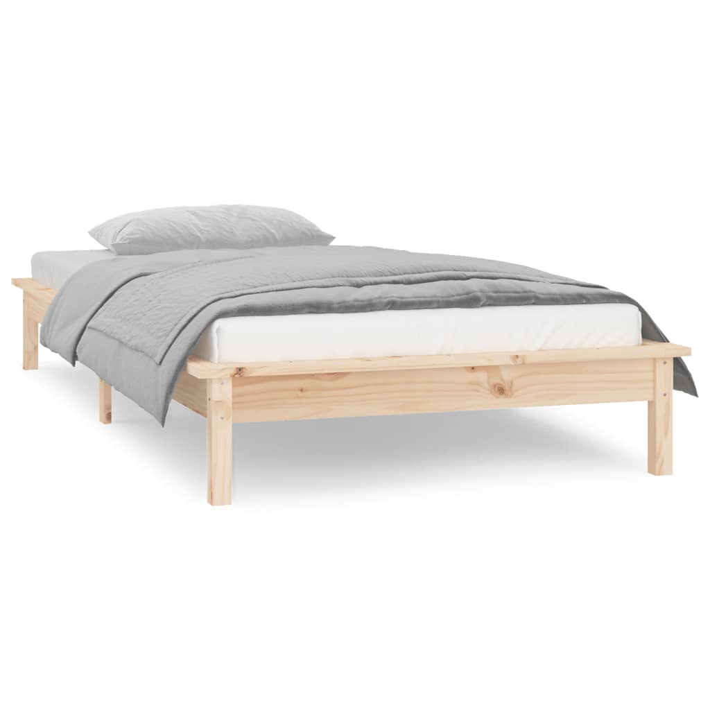 LED Bed Frame without Mattress 90x190 cm Single Single Solid Wood