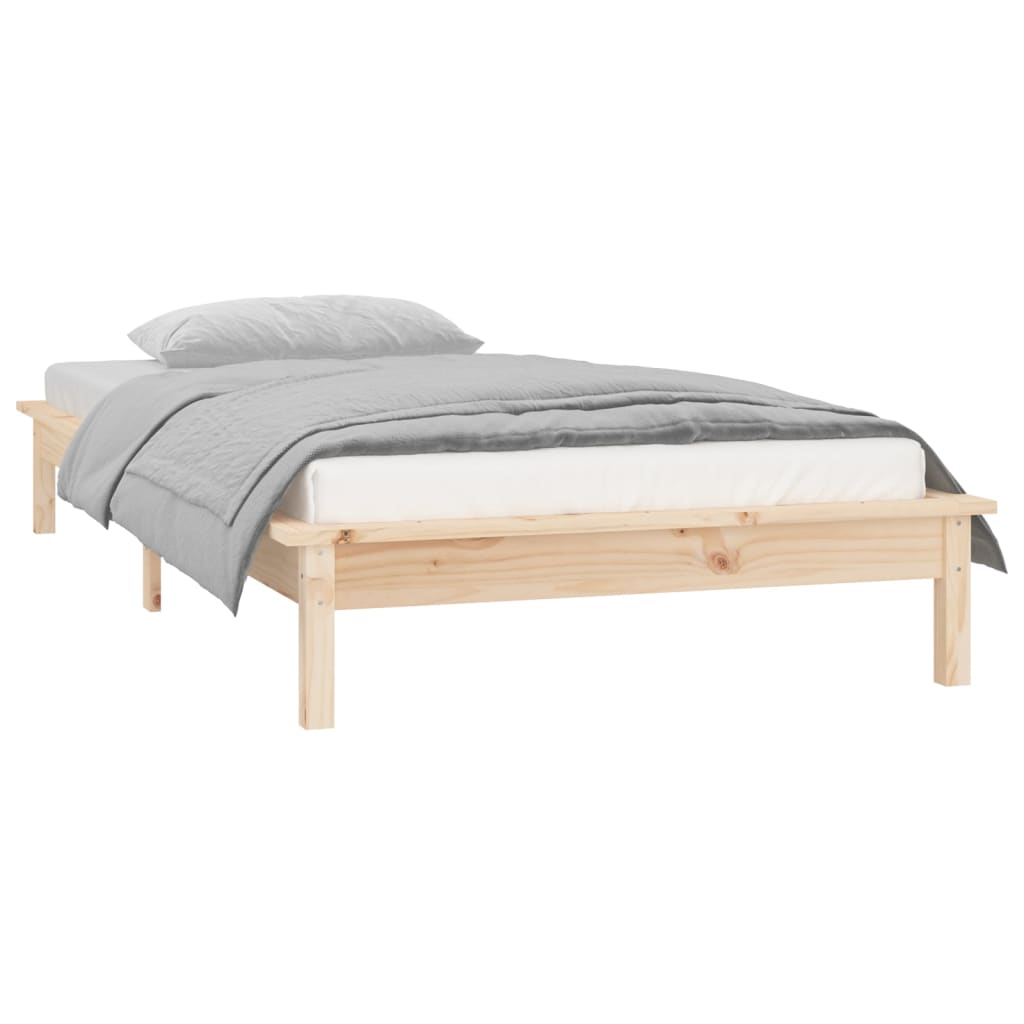 LED Bed Frame without Mattress 90x190 cm Single Single Solid Wood