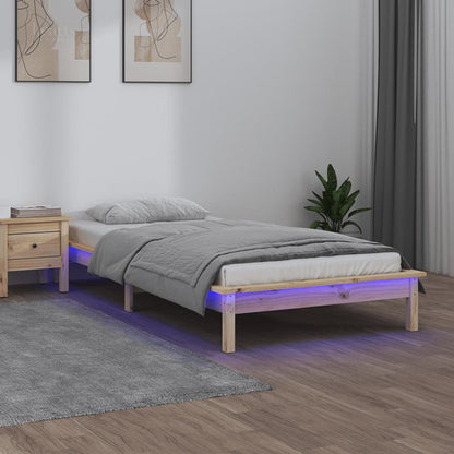 LED Bed Frame without Mattress 90x190 cm Single Single Solid Wood