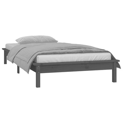 LED Bed Frame without Mattress Grey 90x190 cm Single Single Solid Wood