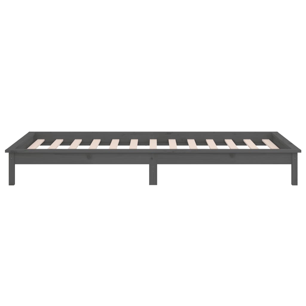LED Bed Frame without Mattress Grey 90x190 cm Single Single Solid Wood