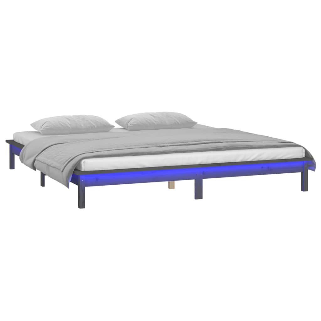 LED Bed Frame without Mattress Grey 120x190 cm Small Double  Solid Wood